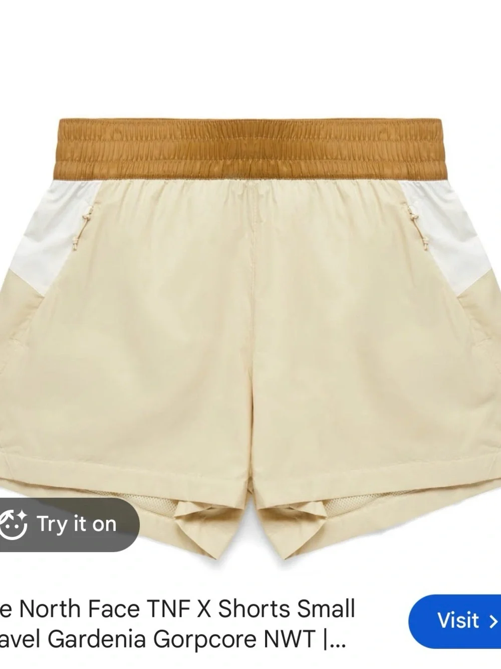 The North Face Men's Light Beige Shorts with Mustard Waistband